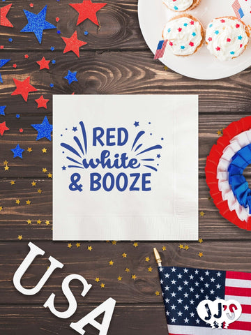 4th of July Custom Napkins - Red White and Booze - JJ's Party House: Custom Party Favors, Napkins & Cups