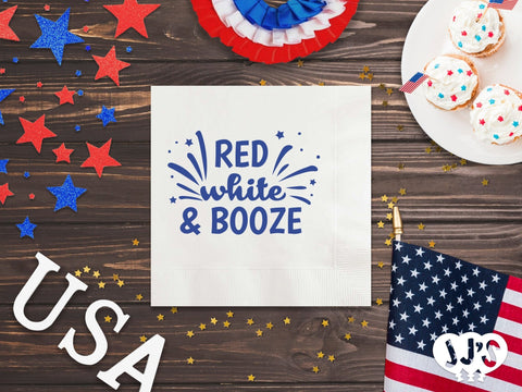 4th of July Custom Napkins - Red White and Booze - JJ's Party House: Custom Party Favors, Napkins & Cups