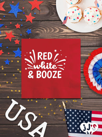 4th of July Custom Napkins - Red White and Booze - JJ's Party House: Custom Party Favors, Napkins & Cups