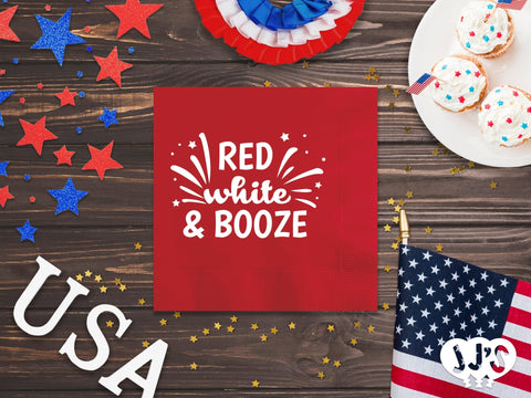 4th of July Custom Napkins - Red White and Booze - JJ's Party House: Custom Party Favors, Napkins & Cups