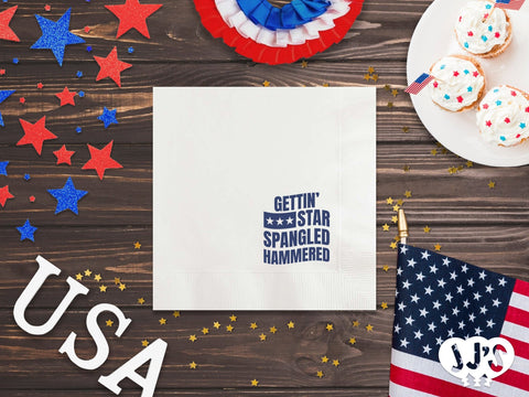 4th of July Custom Napkins - Star Spangled Hammered - JJ's Party House: Custom Party Favors, Napkins & Cups