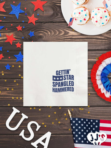 4th of July Custom Napkins - Star Spangled Hammered - JJ's Party House: Custom Party Favors, Napkins & Cups