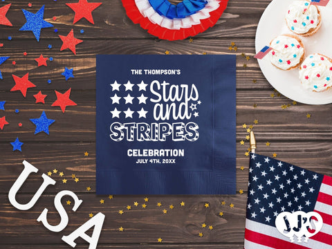 4th of July Custom Napkins - Stars and Stripes - JJ's Party House: Custom Party Favors, Napkins & Cups