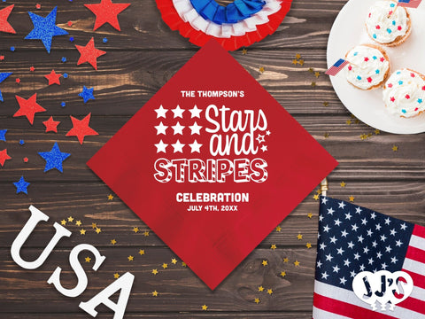 4th of July Custom Napkins - Stars and Stripes - JJ's Party House: Custom Party Favors, Napkins & Cups