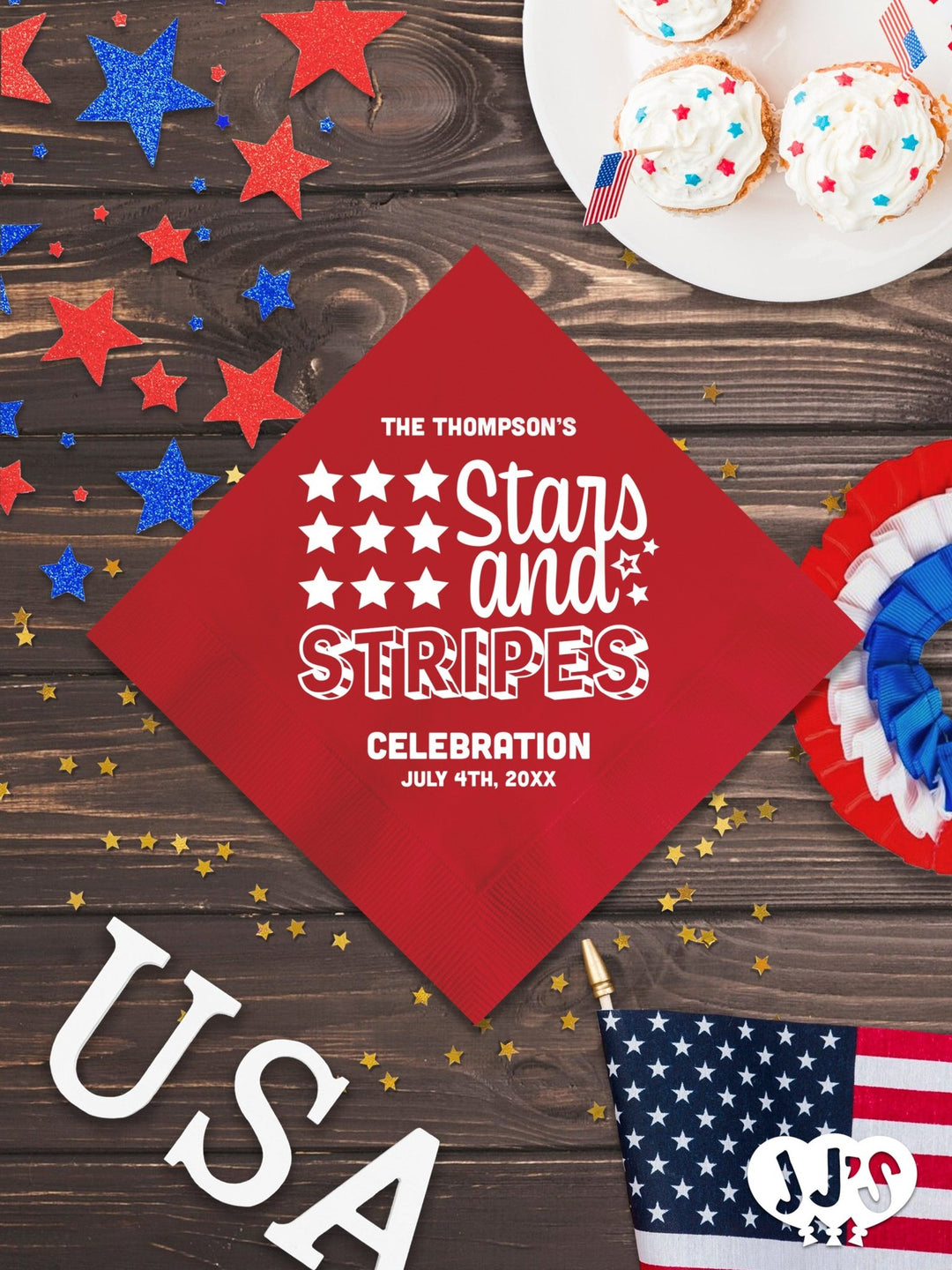 4th of July Custom Napkins - Stars and Stripes - JJ's Party House: Custom Party Favors, Napkins & Cups