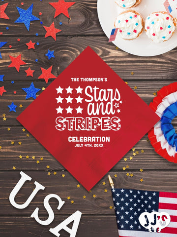 4th of July Custom Napkins - Stars and Stripes - JJ's Party House: Custom Party Favors, Napkins & Cups