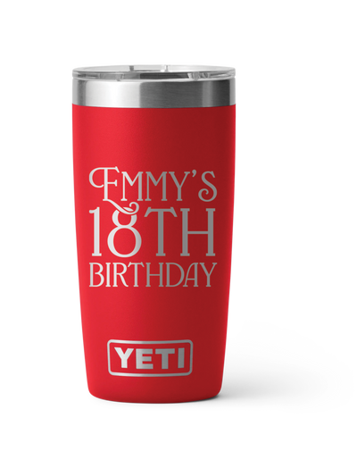 Yeti Personalized 20oz Laser Engraved Birthday Gift for Men and Women