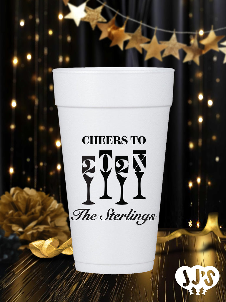 Cheers to 2024 New Year Family Personalized Stryofoam Cups