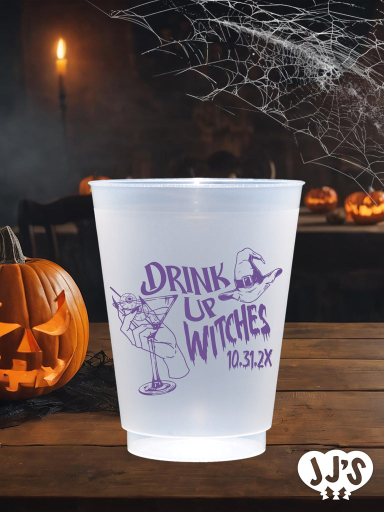 Drink Up Witches Personalized Halloween Plastic Frosted Cups