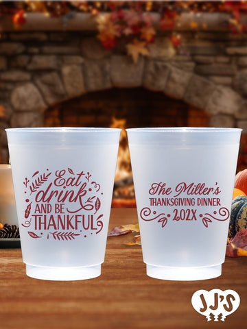 Eat Drink and Be Thankful Plastic Frosted Flex Cups