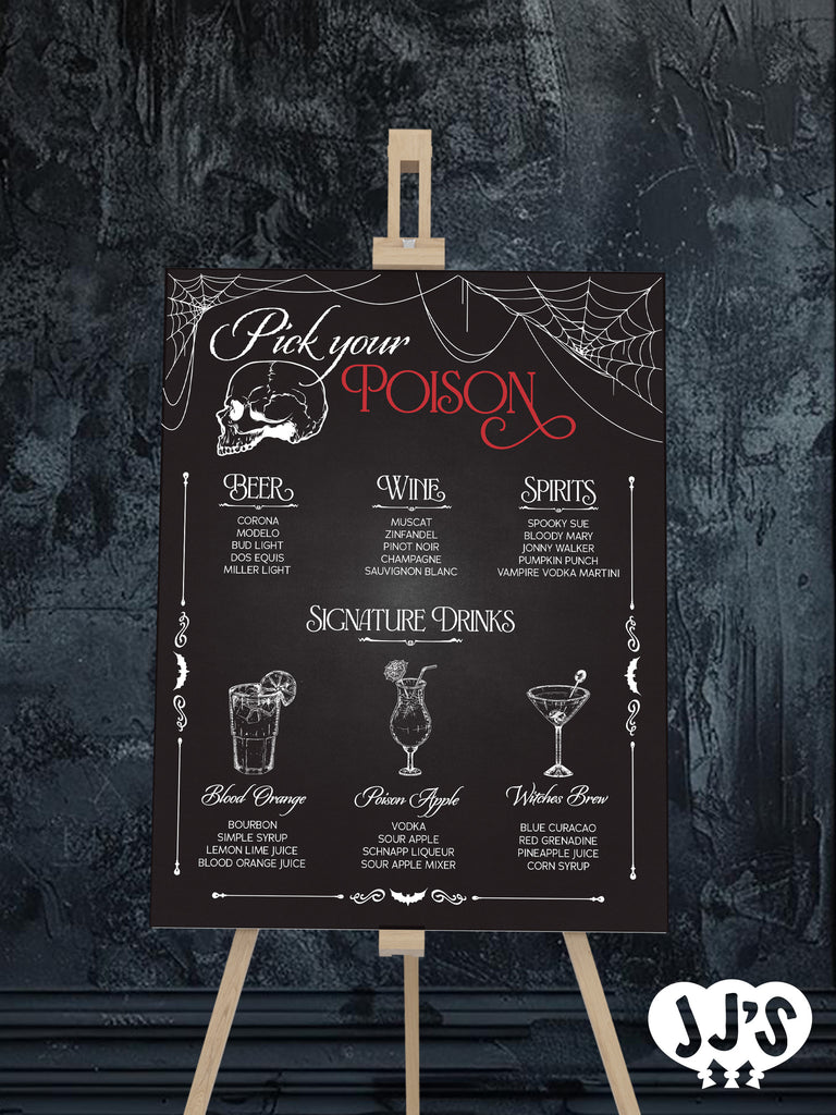 Pick Your Poison Webbed Halloween Drinks Sign