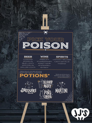 Pick Your Poison Halloween Drinks Sign