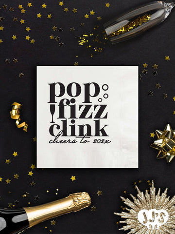 Pop Fizz Clink Cheers to 2024 Personalized NYE Party Napkins