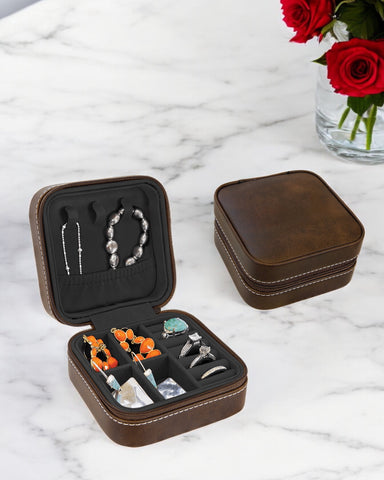 Personalized Leather Travel Jewelry Box