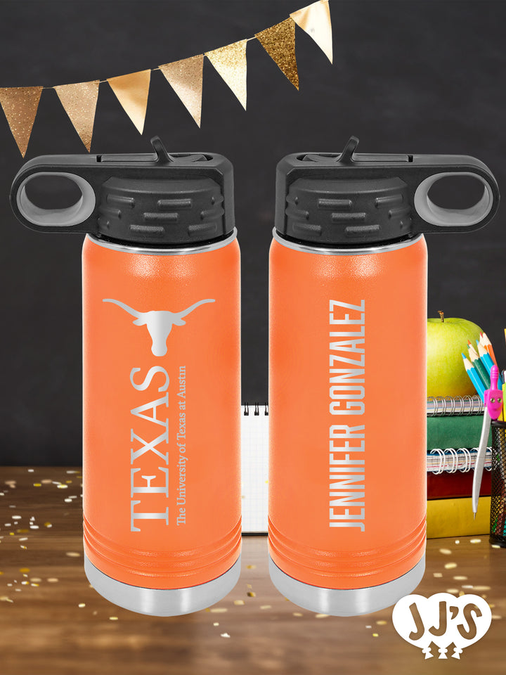 Custom Engraved Football Team Water Bottle - Personalized Logo