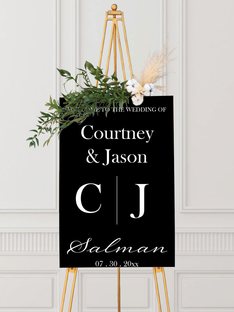Wedding Welcome Sign - Split Monogram - [Salman] - [CJ] - [07.30.20XX] - [Acrylic]