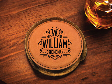 The William Personalized Round Leather Coaster Set 6pc