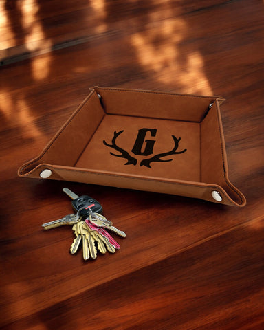 Antler Monogram Design Personalized Leatherette Valet Tray 6