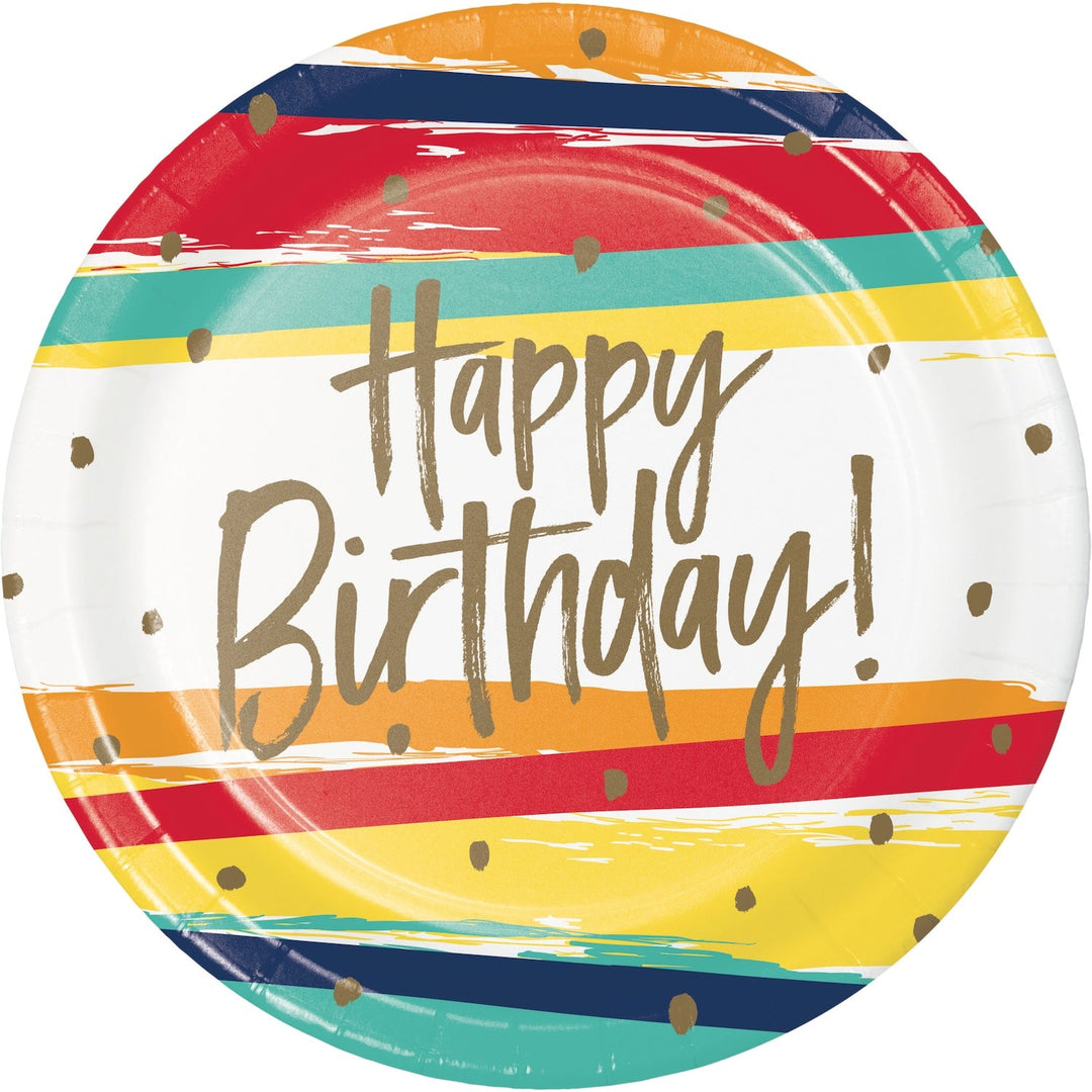 Birthday Stripes 9" Lunch Plates, 8ct - JJ's Party House