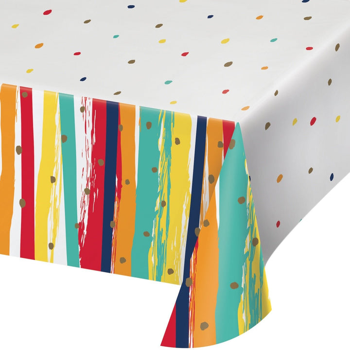 Birthday Stripes Table Cover 54"x102" - JJ's Party House: Birthday, Balloons & Custom Party Favors