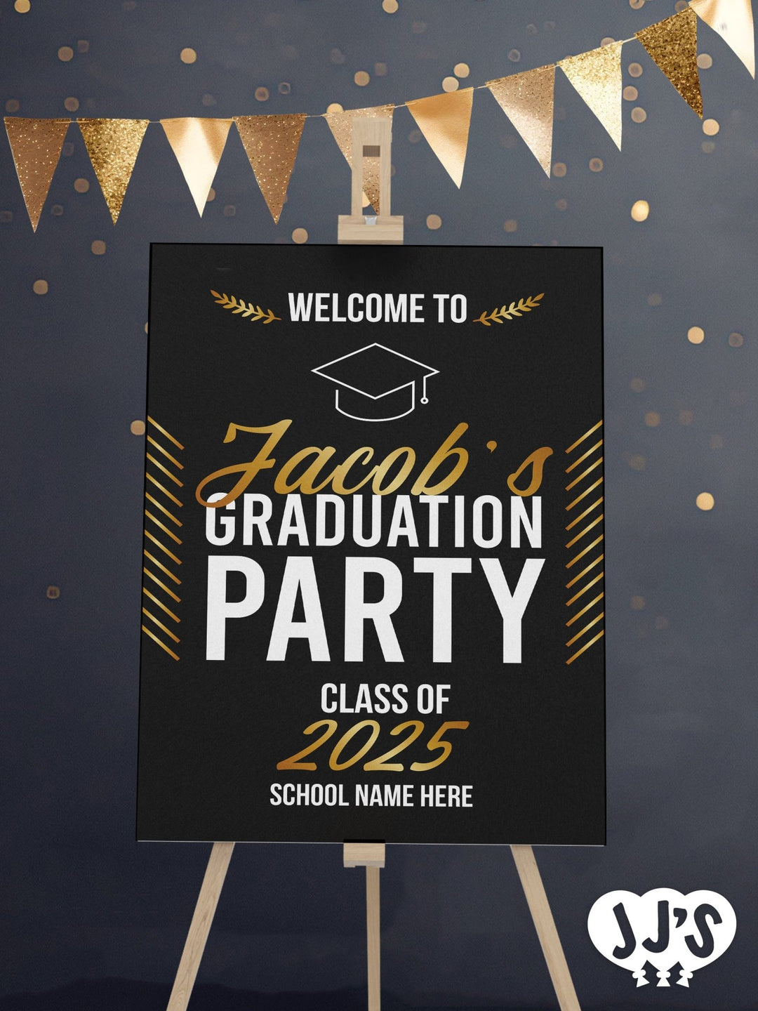 Black and Gold Graduation Party Welcome Sign - JJ's Party House McAllen, TX
