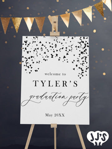 Black Confetti Graduation Welcome Sign - JJ's Party House McAllen, TX