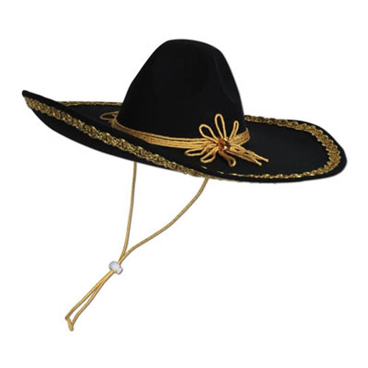 Black Felt Sombrero with Gold Trim - JJ's Party House: Custom Party Favors, Napkins & Cups