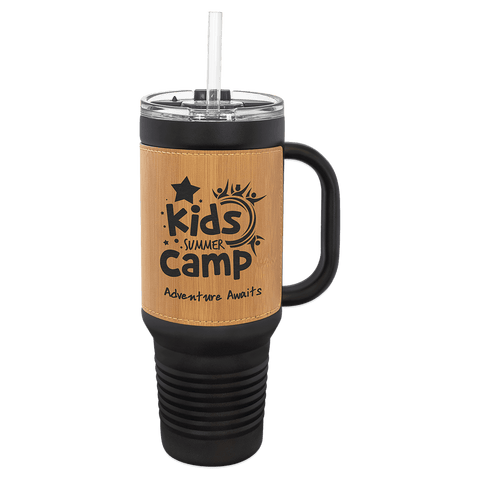Black with Bamboo Leatherette 40oz Travel Mug - JJ's Party House McAllen, TX