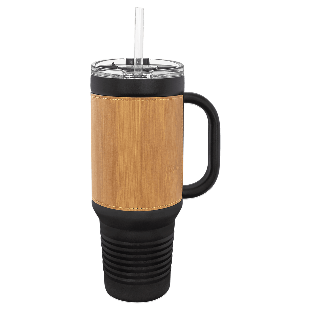 Black with Bamboo Leatherette 40oz Travel Mug - JJ's Party House McAllen, TX