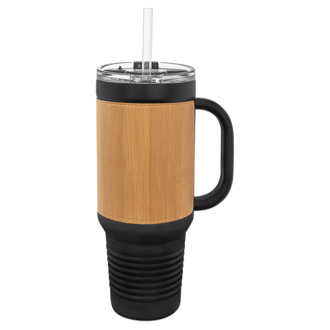 Black with Bamboo Leatherette 40oz Travel Mug - JJ's Party House McAllen, TX