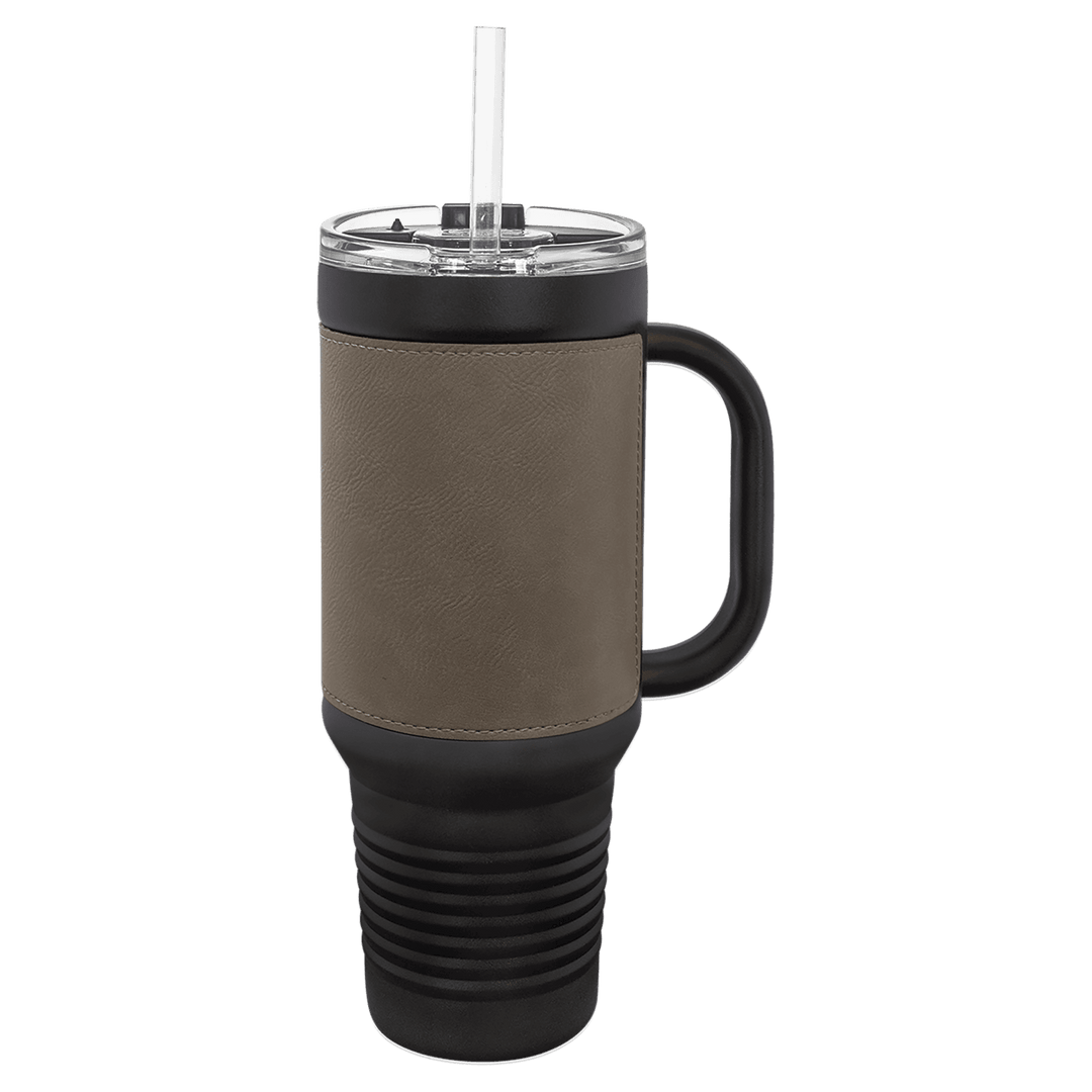 Black with Gray Leatherette 40oz Travel Mug - JJ's Party House McAllen, TX