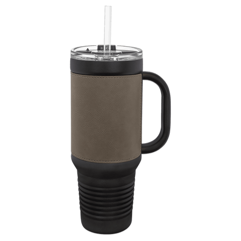 Black with Gray Leatherette 40oz Travel Mug - JJ's Party House McAllen, TX