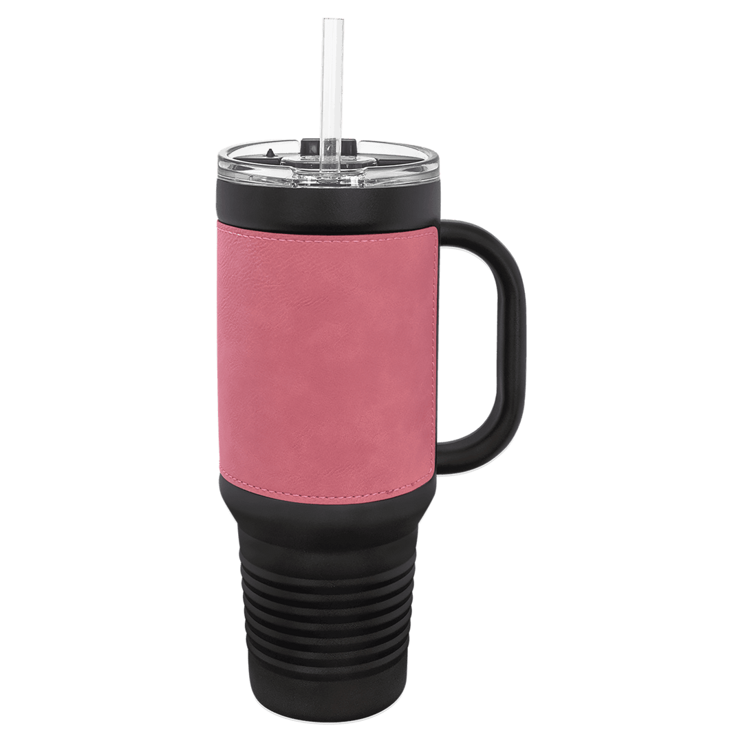 Black with Pink 40oz Leatherette Travel Mug - JJ's Party House McAllen, TX