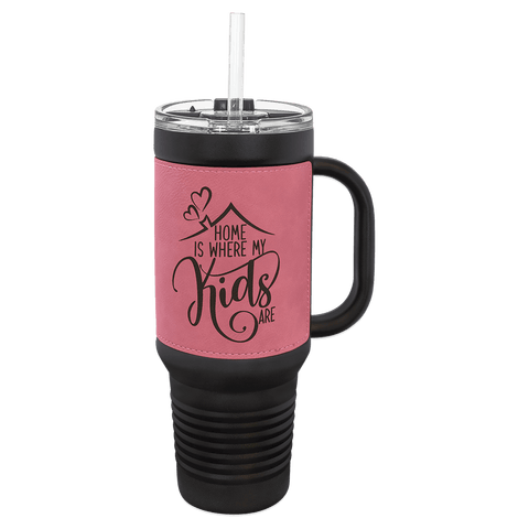Black with Pink 40oz Leatherette Travel Mug - JJ's Party House McAllen, TX