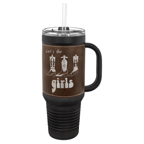 Black with Rustic/Silver Leatherette 40oz Travel Mug - JJ's Party House McAllen, TX
