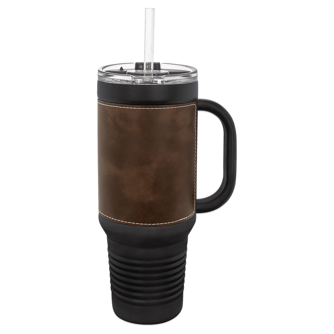 Black with Rustic/Silver Leatherette 40oz Travel Mug - JJ's Party House McAllen, TX