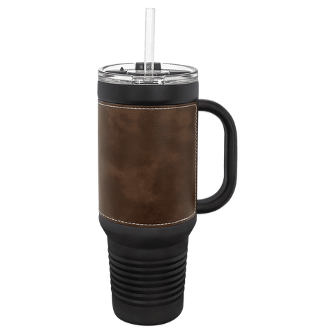 Black with Rustic/Silver Leatherette 40oz Travel Mug - JJ's Party House McAllen, TX