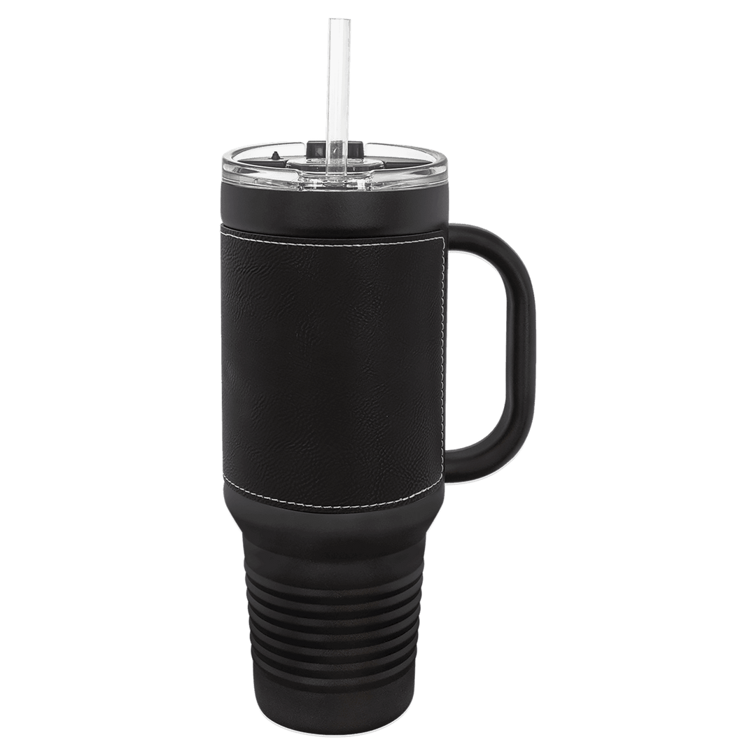 Black with Silver Leatherette 40oz Travel Mug - JJ's Party House McAllen, TX