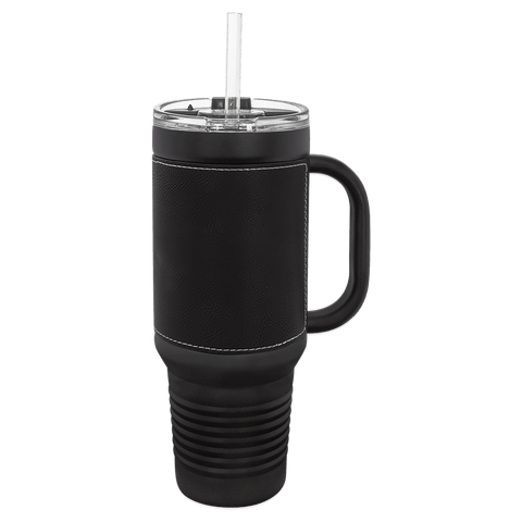 Black with Silver Leatherette 40oz Travel Mug - JJ's Party House McAllen, TX