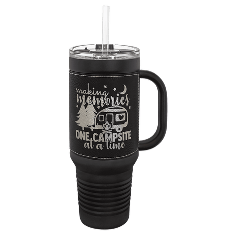 Black with Silver Leatherette 40oz Travel Mug - JJ's Party House McAllen, TX