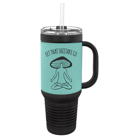 Black with Teal Leatherette Travel Mug - JJ's Party House McAllen, TX
