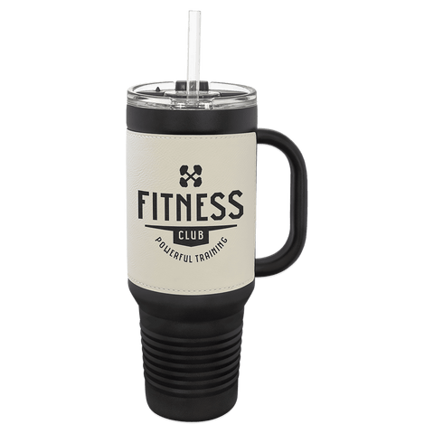 Black with White Leatherette 40oz Travel Mug - JJ's Party House McAllen, TX