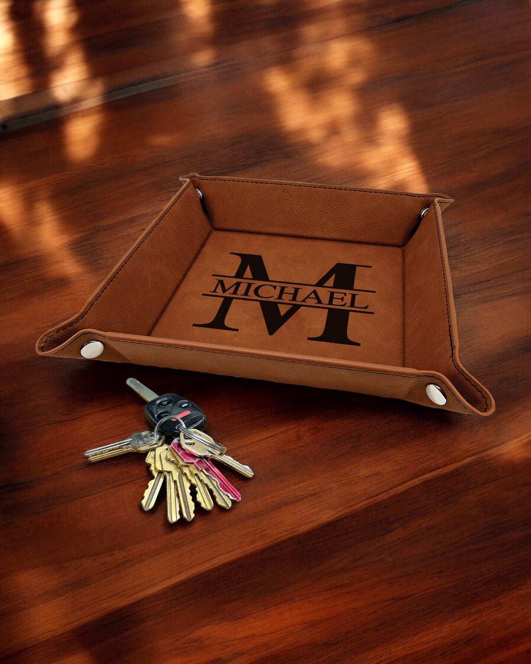 Block Monogram Design Personalized Leatherette Valet Tray 6" x 6" - JJ's Party House: Birthday, Balloons & Custom Party Favors