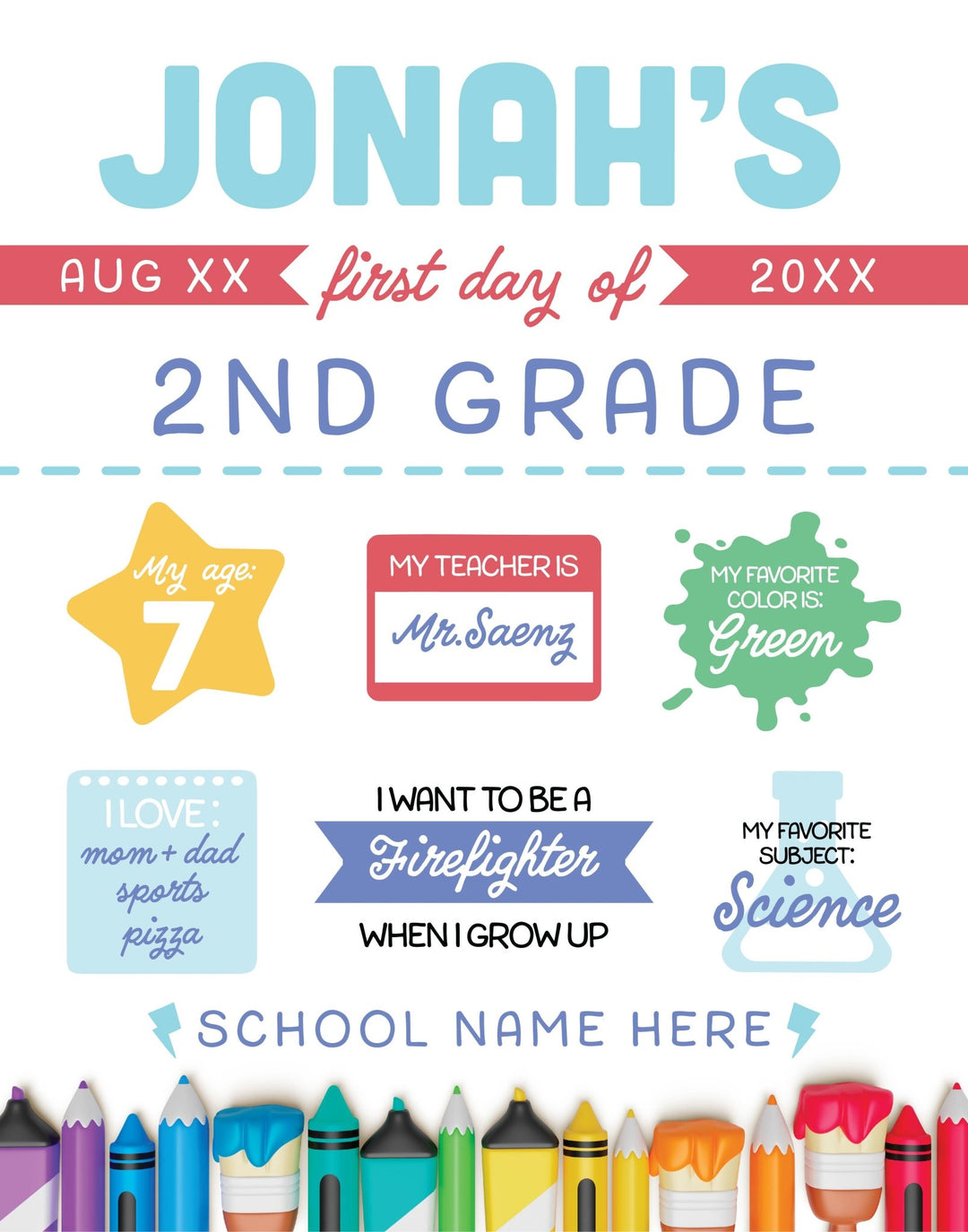 Boys Back To School Sign - First Day of School - JJ's Party House