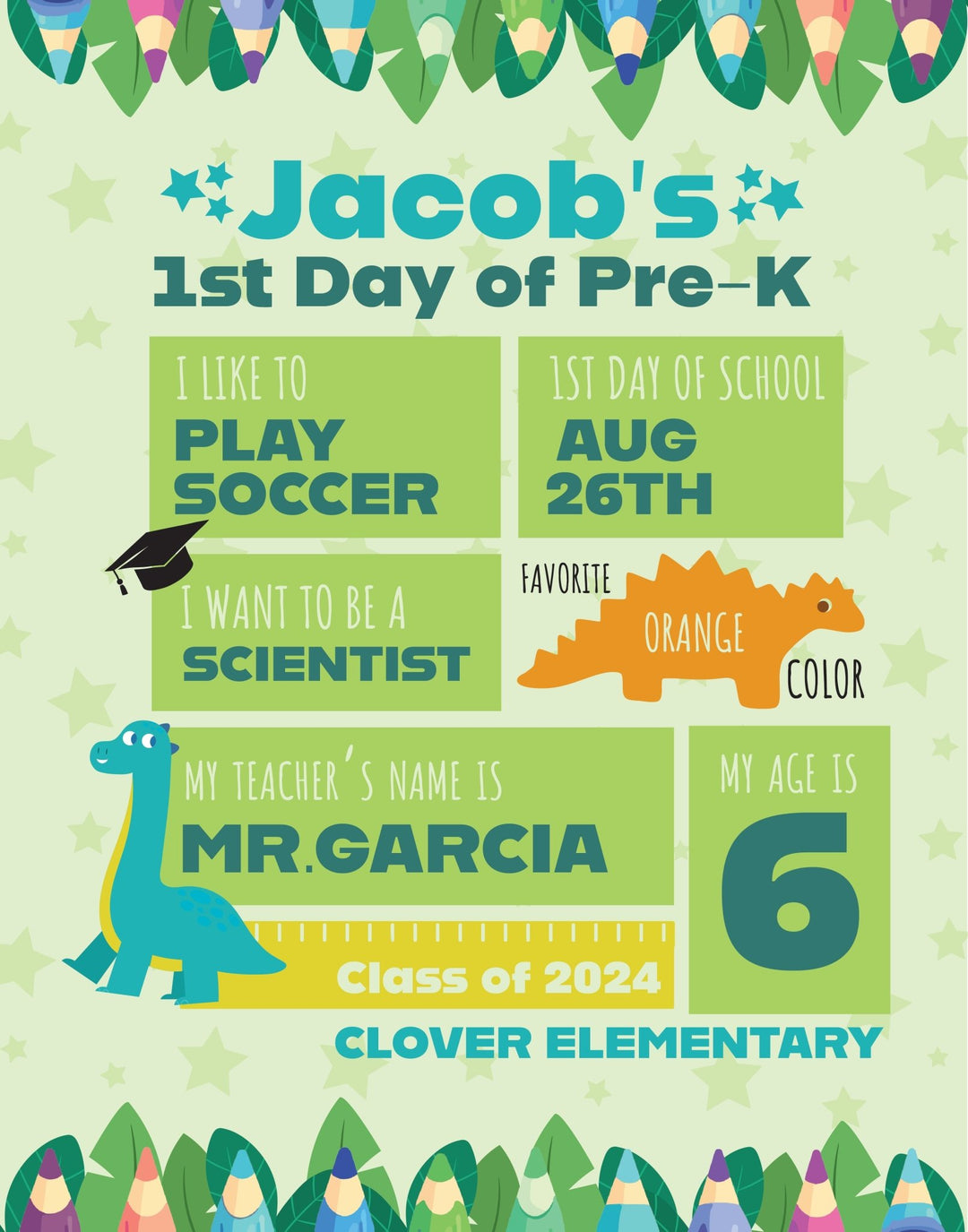 Boys Dinosaur Back To School Sign - First Day of School - JJ's Party House