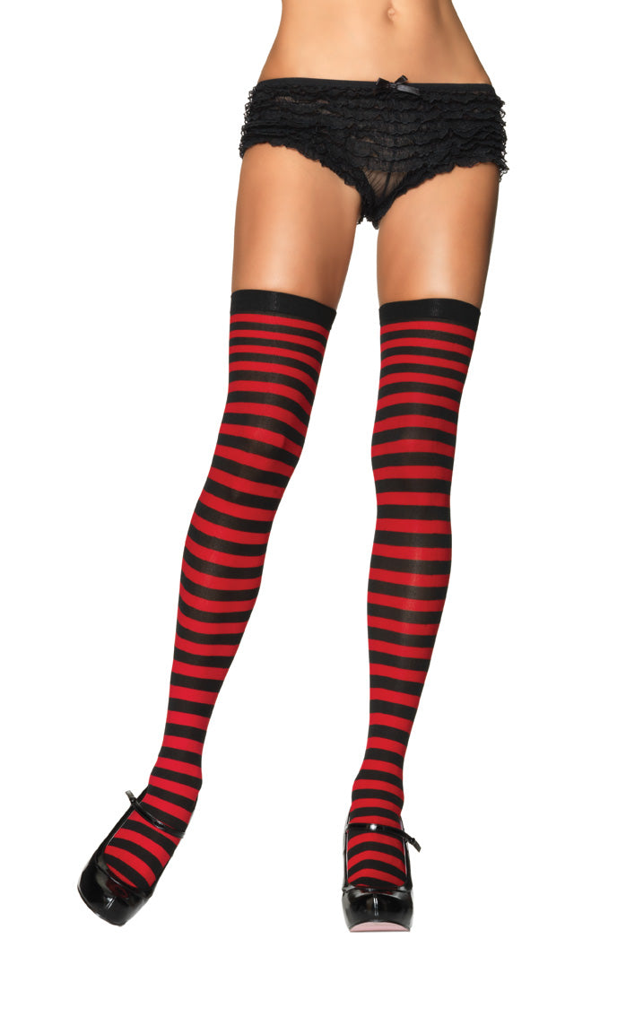 Striped Thigh High Stockings LEG-6005 BLACK/GREY O/S