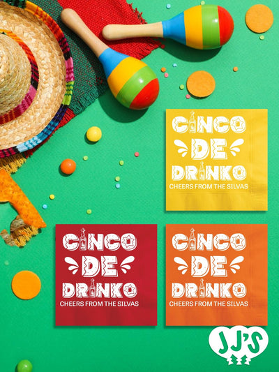 Cheers! Cinco de Drinko Fiesta Custom Napkins - JJ's Party House: Custom Party Favors, Napkins & Cups