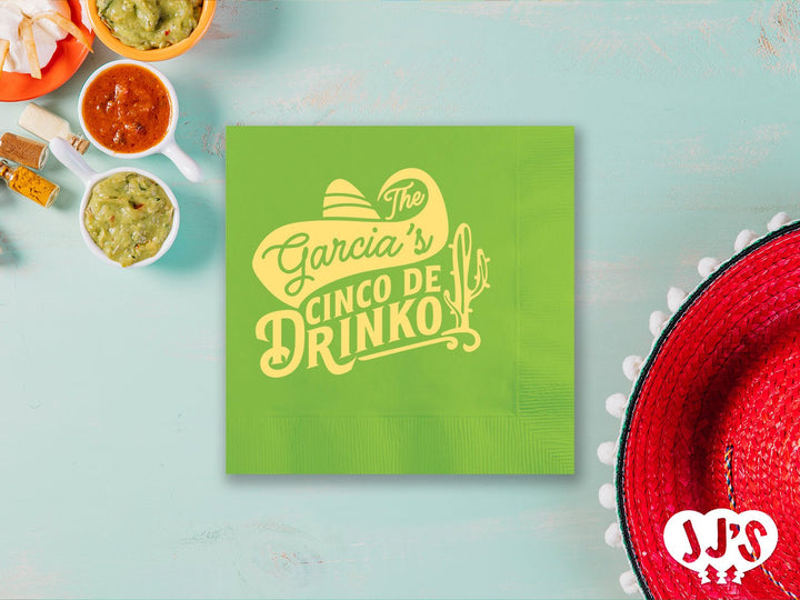 Cinco de Drinko Fiesta Custom Napkins - JJ's Party House: Custom Party Favors, Napkins & Cups