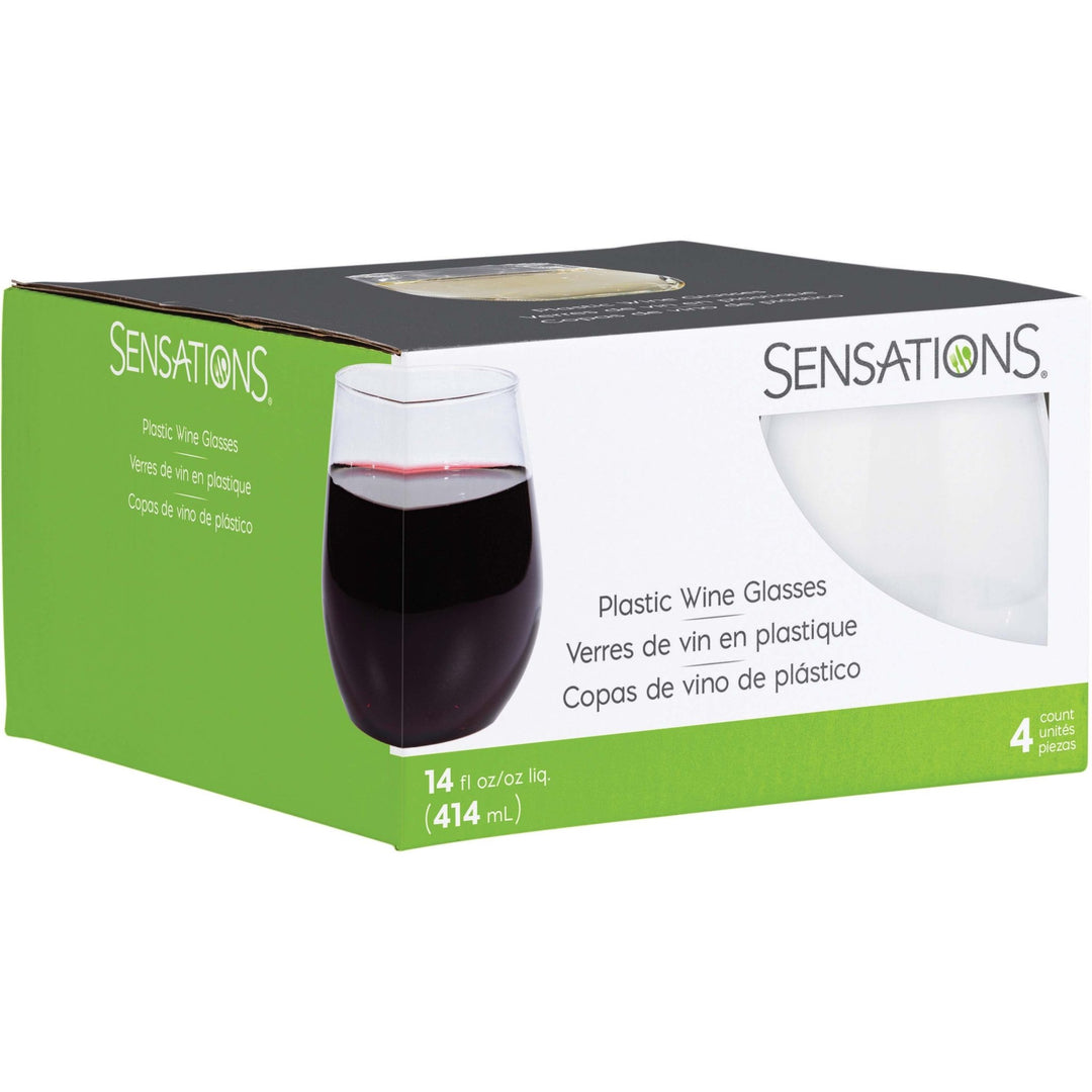 Clear Stemless Wine Plastic 14oz Glasses 4ct - JJ's Party House McAllen, TX