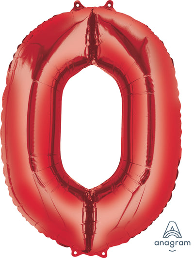 Red 0 Number Balloon 34''